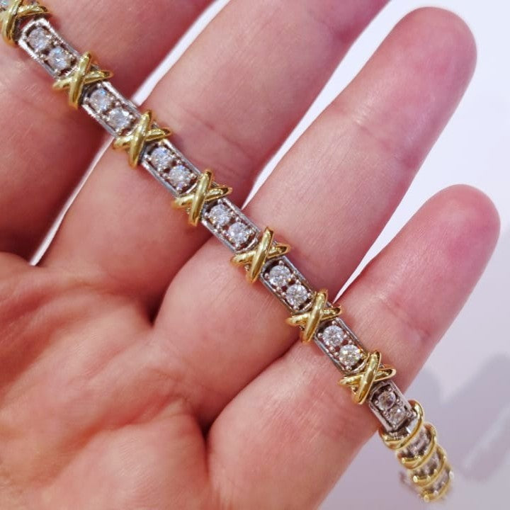 Tiffany 16 Stone Bracelet – gold-plated with brilliant-cut stones, X-inspired setting by 7ola accessories