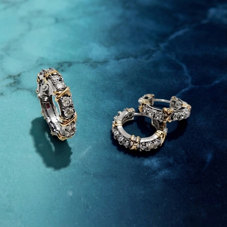 Close-up of Tiffany 16 Stone Ring showing brilliant-cut stones and gold-plated finish – 7ola accessories