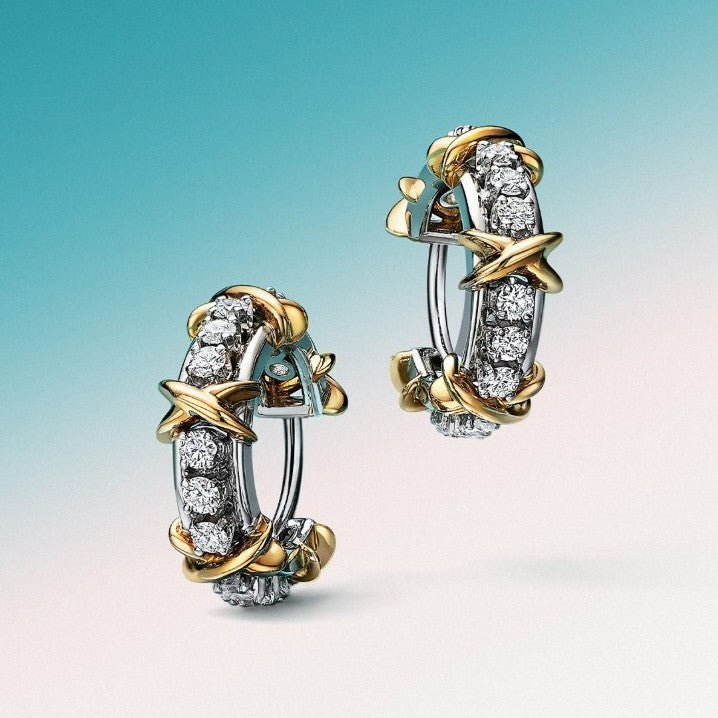 Tiffany 16 Stone Earrings – gold-plated with brilliant-cut stones and X-inspired setting by 7ola accessories