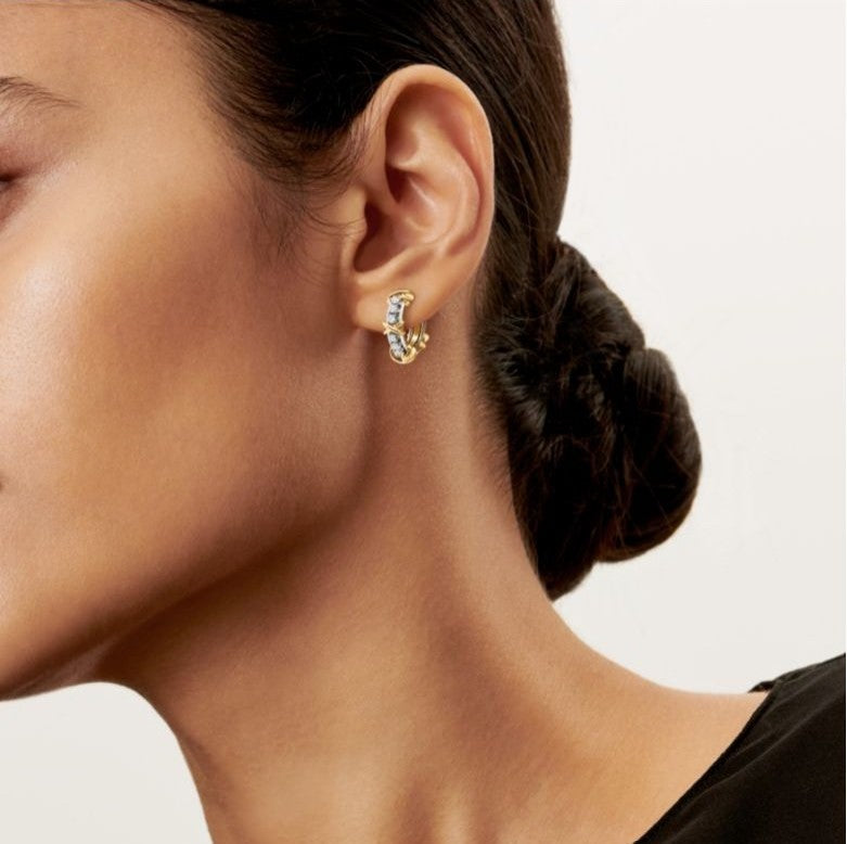 Tiffany 16 Stone Earrings – gold-plated with brilliant-cut stones and X-inspired setting by 7ola accessories