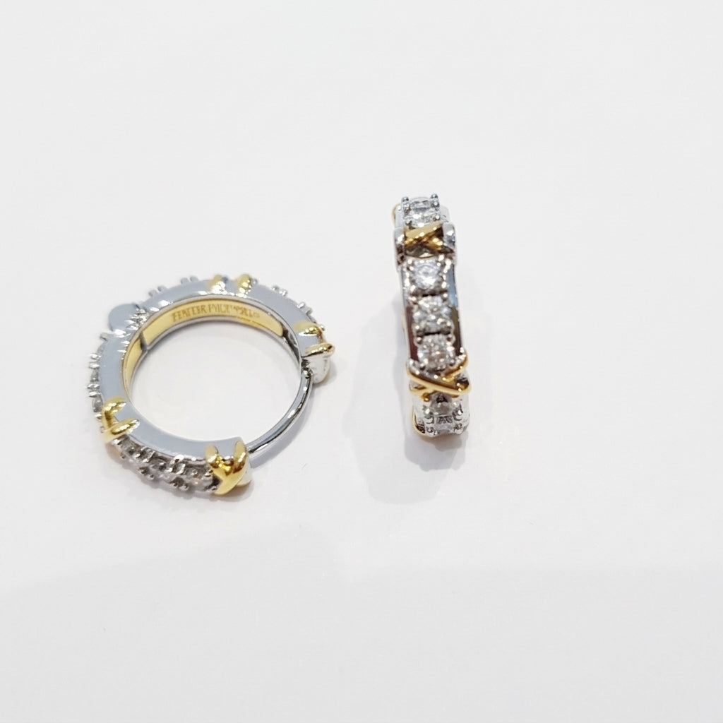 Close-up of Tiffany 16 Stone Earrings showing brilliant-cut stones and gold-plated finish – 7ola accessories