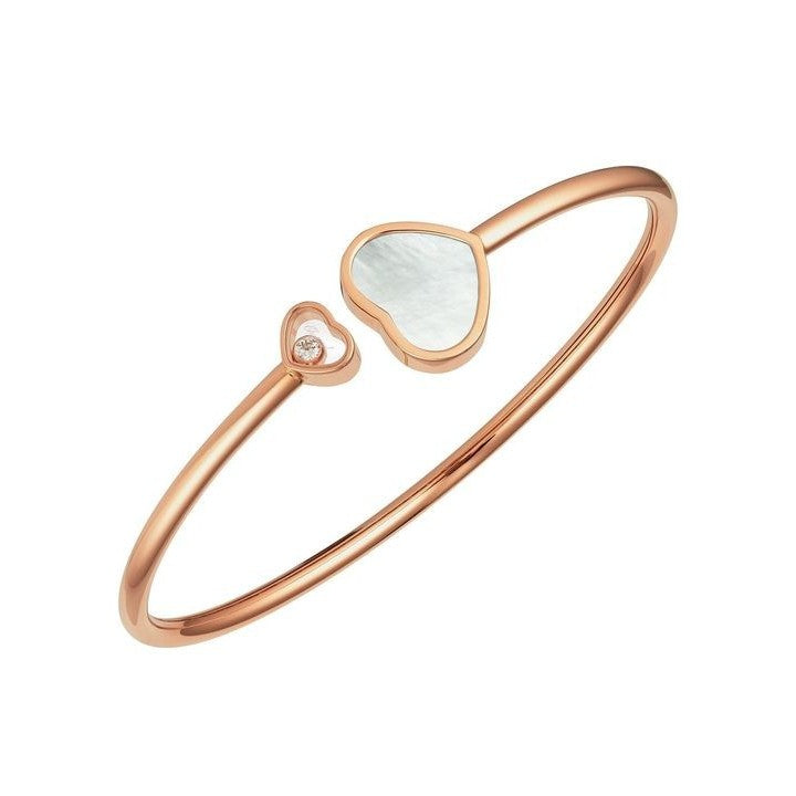 Chopard Happy Hearts Bangle in Pearl White – 18K Rose Gold, Size 17