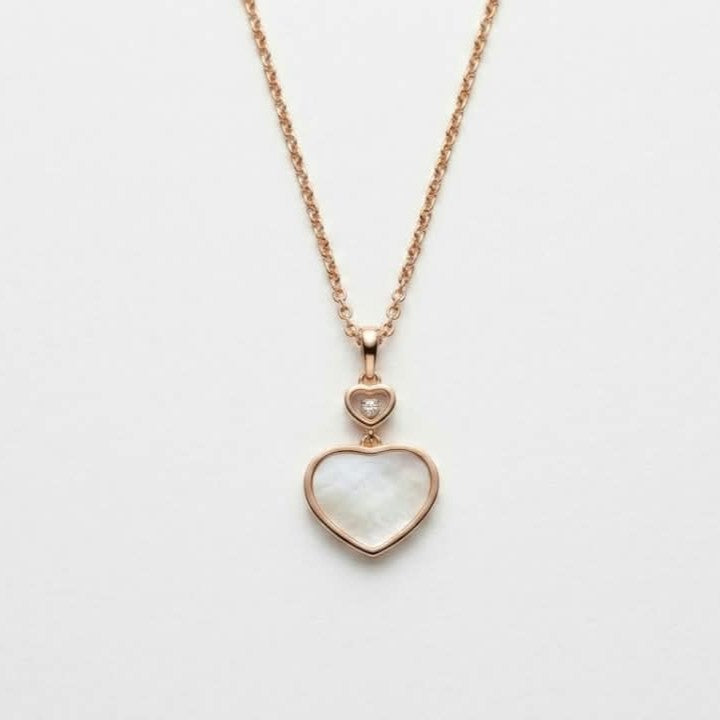 Chopard Happy Hearts Pendant in Pearl White – 18K Rose Gold, 45cm necklace