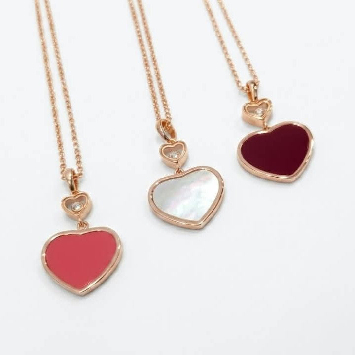 Chopard Happy Hearts Pendants in Pink, White and Burgundy– 18K Rose Gold, 45cm necklace
