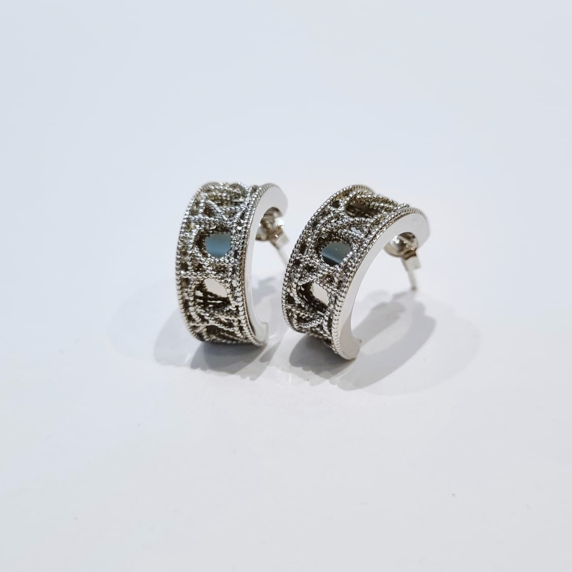 My Dior Earrings - silver-plated filigree hoop earrings, pair front view