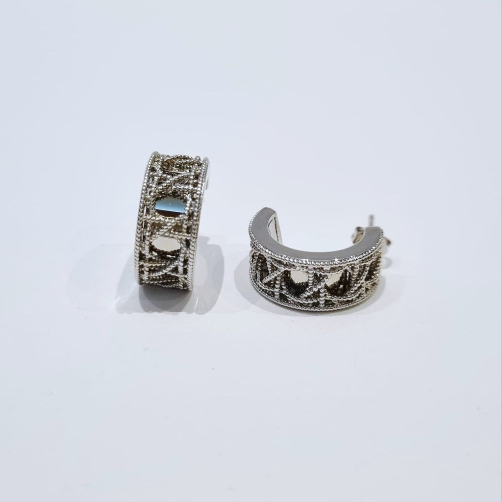 My Dior Earrings - silver-plated filigree hoop earrings, back and side view