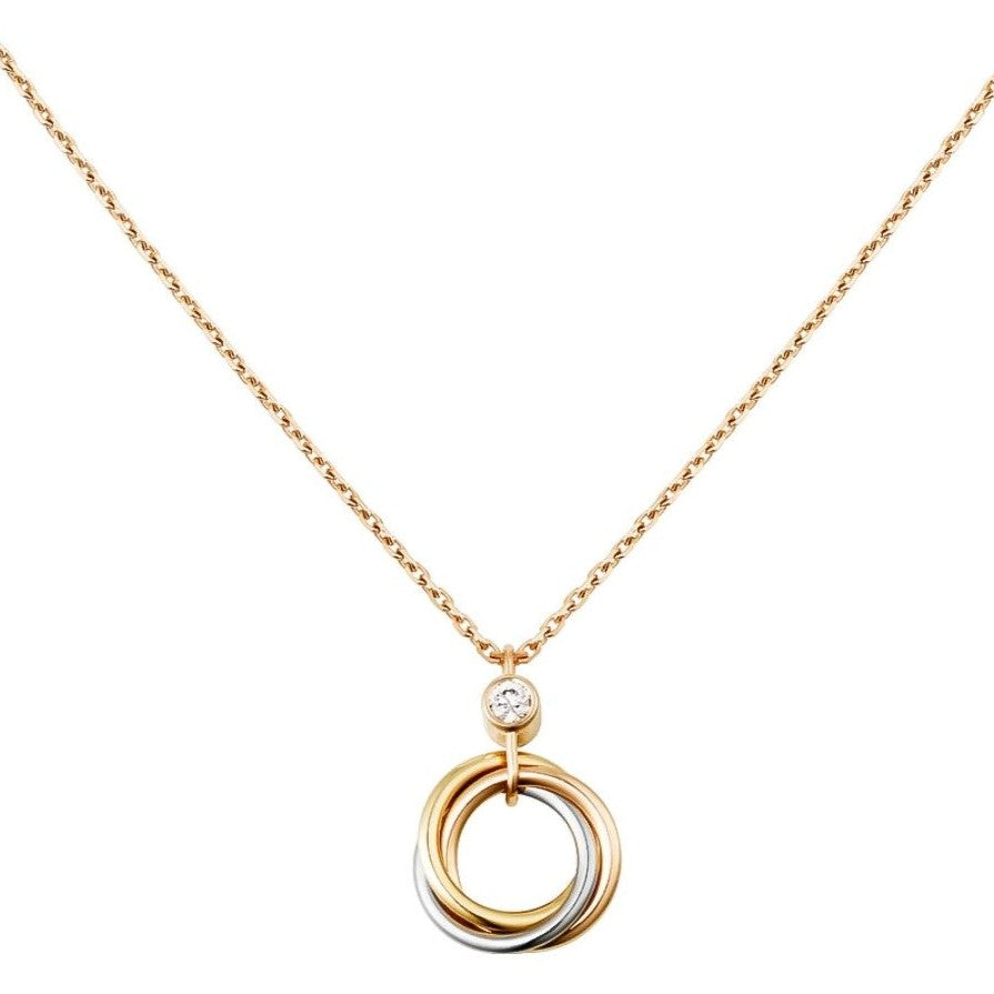 Cartier Trinity Pendant close-up detail – rose gold plated chain and pendant