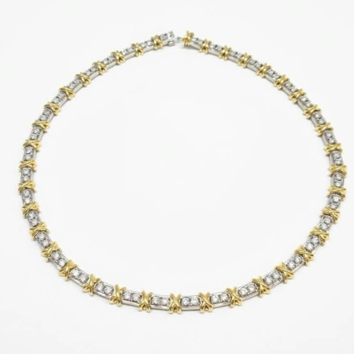 Tiffany 16 Stone necklace featuring brilliant-cut stones and a signature X-inspired setting, 45 cm length