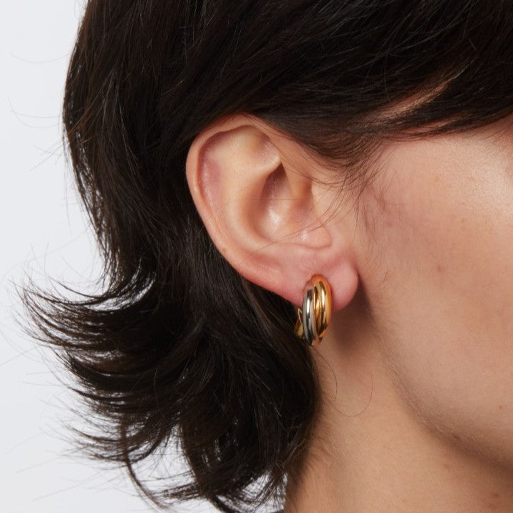 Cartier Trinity Earrings worn – three-tone gold plated everyday earrings